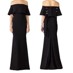 Badgley Mischka Grommet Formal Maxi Dress Size 2 Black Off Shoulder Gown